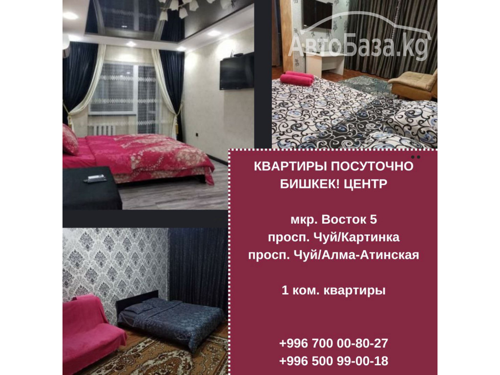 Квартиры посуточно Бишкек! 1 ком. квартиры в центре города