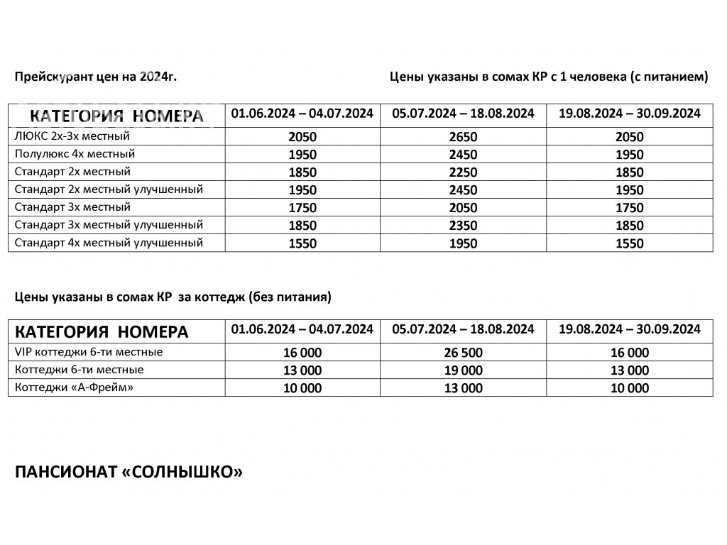 Пансионат «Солнышко» на Иссык-Куле, село Чоктал