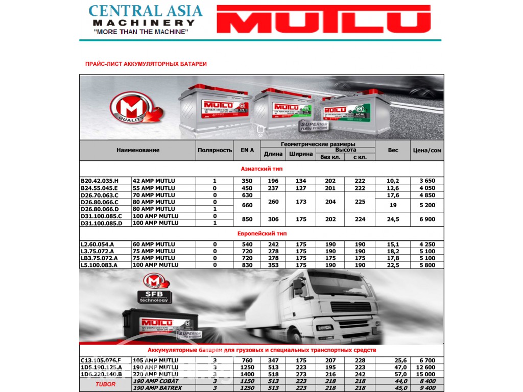 Автомобильные аккумуляторы и АКБ - Mutlu (Турция)